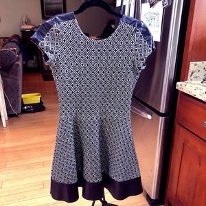 Parker Fit to Flare Dress with faux leather detail